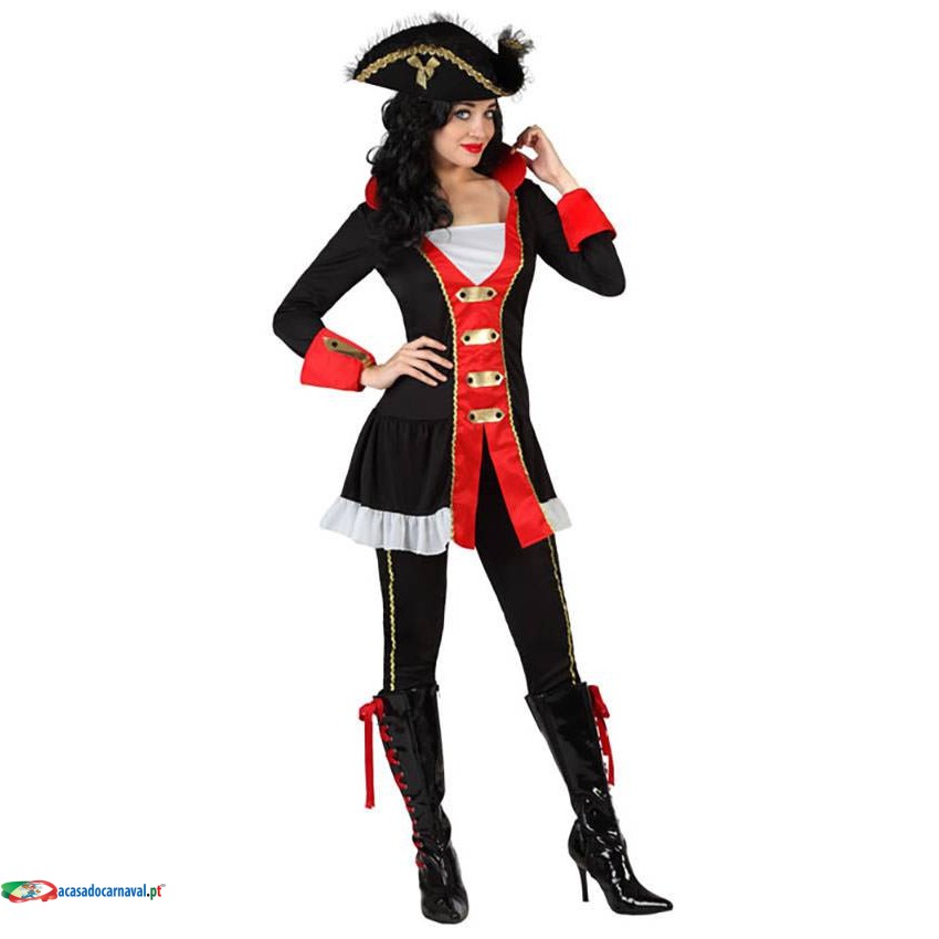 Fato Capitão Pirata Preto Mulher