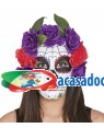 Máscara catrina com flores lilases-vermelhas Acessórios para disfarces de Carnaval ou Halloween