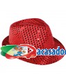 Chapéu fedora lantejoulas vermelho Acessórios para disfarces de Carnaval ou Halloween