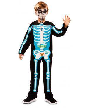 Fato de Esqueleto Dia Dos Mortos Azul para Carnaval