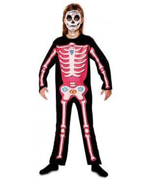 Fato de Esqueleto Dia Dos Mortos Rosa para Carnaval