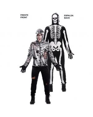 Fato Dupla Diversão! Esqueleto e Zombie para Halloween Adulto