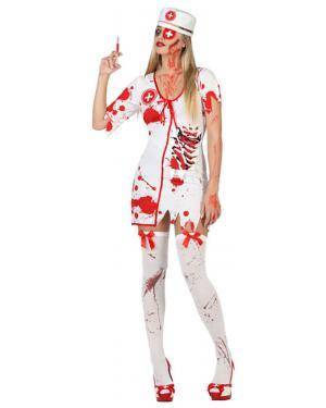 Fato Enfermeira Sangrenta Zombie Adulto para Carnaval